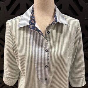 Algo | Green, White and Blue Striped Shirt Dress